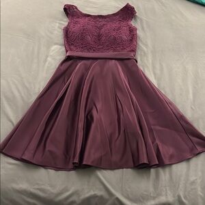 Mori Lee Eggplant Sweetheart Fit and Flare Mini Dress